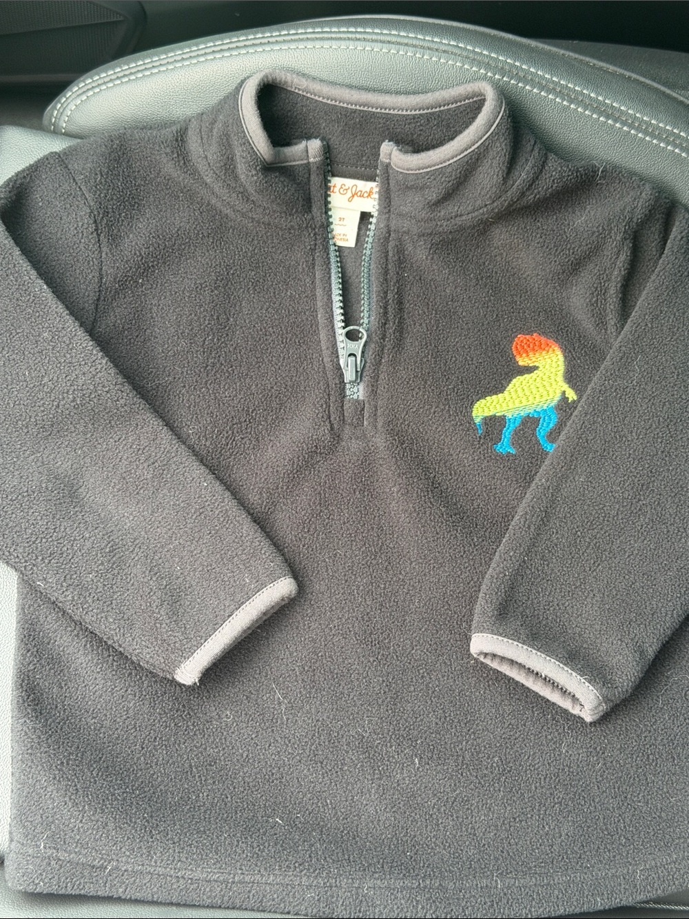 Cat & Jack Toddler Boys 2T Fleece Quarter Zip Pullover Dinosaur Black